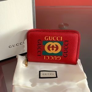 Gucci Print Red Leather Card Case Wallet